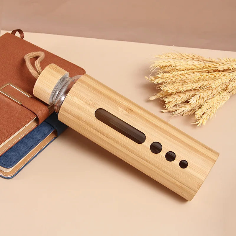 Eco Friendly 500ml Glass Water Bottle with Heat Proof Bamboo Sleeve