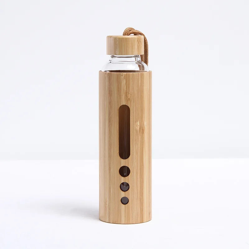 Eco Friendly 500ml Glass Water Bottle with Heat Proof Bamboo Sleeve