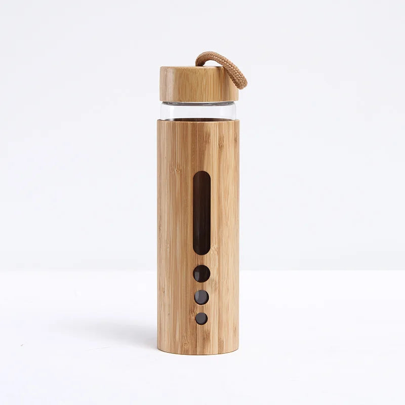 Eco Friendly 500ml Glass Water Bottle with Heat Proof Bamboo Sleeve